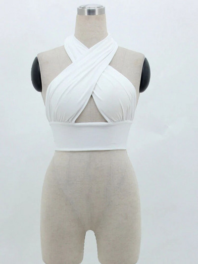 Femei cu bretele încrucișate în față, decupate, gât cu șalț, fără mâneci, fără spate, crop top, bandaj, vestă, topuri sexy de vară, haine pentru femei S-XL