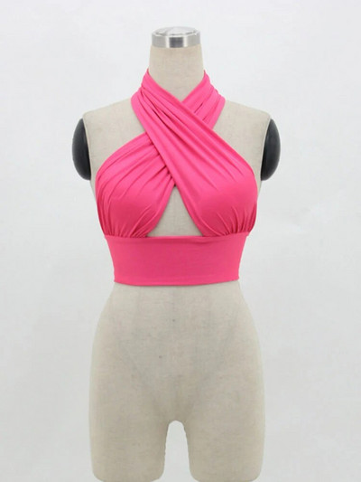 Femei cu bretele încrucișate în față, decupate, gât cu șalț, fără mâneci, fără spate, crop top, bandaj, vestă, topuri sexy de vară, haine pentru femei S-XL
