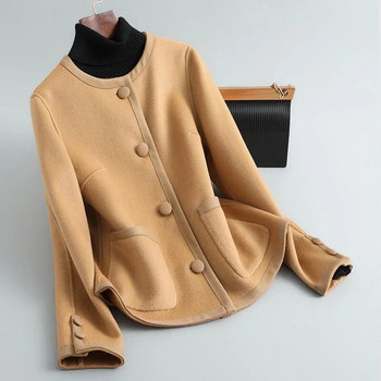 Ново есенно модно ароматно двулицево вълнено палто за 2023 г. Дамско късо едноредно ежедневно палто с кръгло деколте Дамско