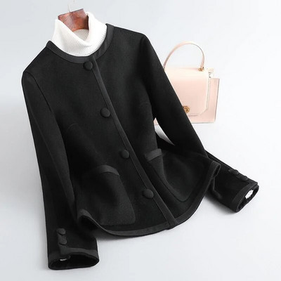 Novi jesenski modni dvostrani vuneni kaput 2023., ženski kratki kaput s okruglim izrezom, ženski ležerni kaput s jednim kopčanjem