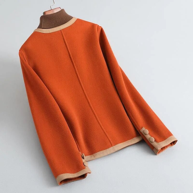 Novi jesenski modni dvostrani vuneni kaput 2023., ženski kratki kaput s okruglim izrezom, ženski ležerni kaput s jednim kopčanjem