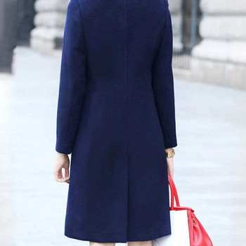 Ново модно британско вълнено палто с плътни копчета Дамски якета с дълъг ръкав Дамско елегантно тънко облекло с джоб Mujer