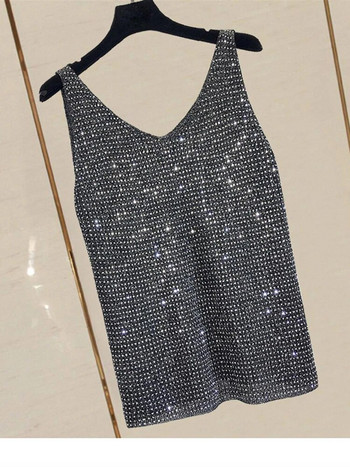 Fitshinling модни нови през лятото горнища Spark тънка секси жилетка без ръкави V деколте плътен потник дамски 2023 ежедневни потници дамска разпродажба