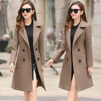Дамски якета 2022 г. Плюс размер 4XL Есенно зимно модно черно дълго тънко луксозно топло вълнено палто Елегантно ежедневно палто