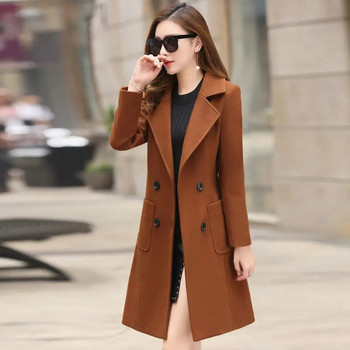 Дамски якета 2022 г. Плюс размер 4XL Есенно зимно модно черно дълго тънко луксозно топло вълнено палто Елегантно ежедневно палто