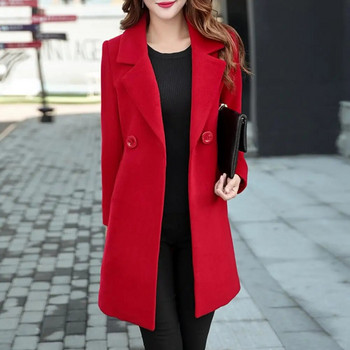 Елегантно дамско палто с дълги ръкави и джобове Дамско палто с яка и прорез Дамско есенно палто