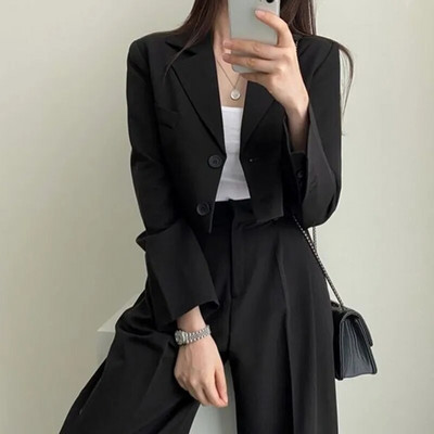 Coreeană OL Seturi de costume scurte pentru femei, ocazional, largi, sacouri, jachete, ansamblu, pantaloni largi, talie înaltă, ansamblu, ținută offcie