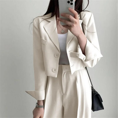 Coreeană OL Seturi de costume scurte pentru femei, ocazional, largi, sacouri, jachete, ansamblu, pantaloni largi, talie înaltă, ansamblu, ținută offcie