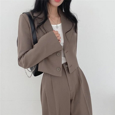Coreeană OL Seturi de costume scurte pentru femei, ocazional, largi, sacouri, jachete, ansamblu, pantaloni largi, talie înaltă, ansamblu, ținută offcie