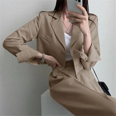 Coreeană OL Seturi de costume scurte pentru femei, ocazional, largi, sacouri, jachete, ansamblu, pantaloni largi, talie înaltă, ansamblu, ținută offcie