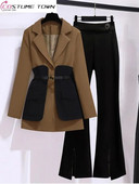 2023 centură de primăvară decorativă patchwork jachetă blazer expansiune ocazional plâns din două piese elegante pantaloni femei costum ținute birou