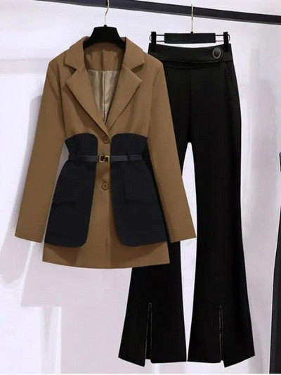 2023 centură de primăvară decorativă patchwork jachetă blazer expansiune ocazional plâns din două piese elegante pantaloni femei costum ținute birou