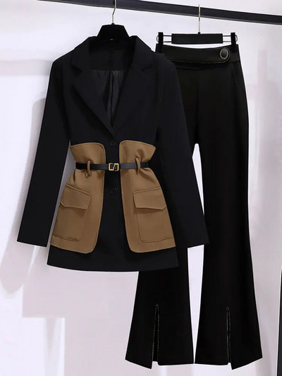2023 centură de primăvară decorativă patchwork jachetă blazer expansiune ocazional plâns din două piese elegante pantaloni femei costum ținute birou