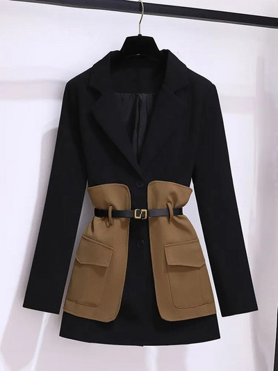 2023 centură de primăvară decorativă patchwork jachetă blazer expansiune ocazional plâns din două piese elegante pantaloni femei costum ținute birou