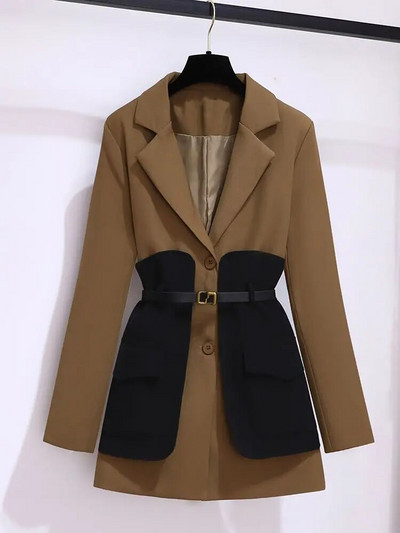 2023 centură de primăvară decorativă patchwork jachetă blazer expansiune ocazional plâns din două piese elegante pantaloni femei costum ținute birou