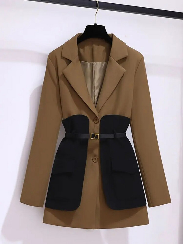 2023 Proljetni remen Ukrasna patchwork jakna Blazer Ležerna ekspanzija Crying Dvodijelni elegantni ženski odijelo s hlačama Uredska odjeća