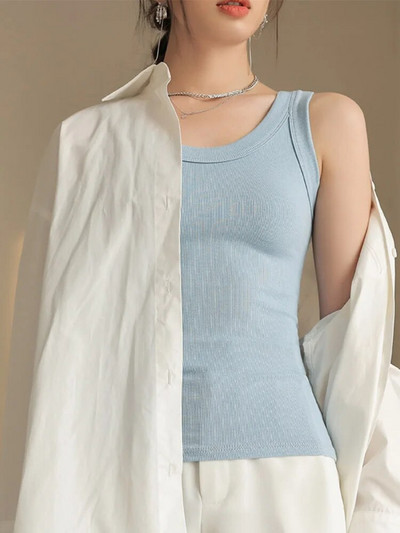 Nyári bordázott, kötött felsők, női, vállra vágott felsők Basic ingek Alkalmi függőnadrág sportmellény karcsú felső