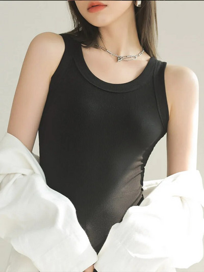 Nyári bordázott, kötött felsők, női, vállra vágott felsők Basic ingek Alkalmi függőnadrág sportmellény karcsú felső