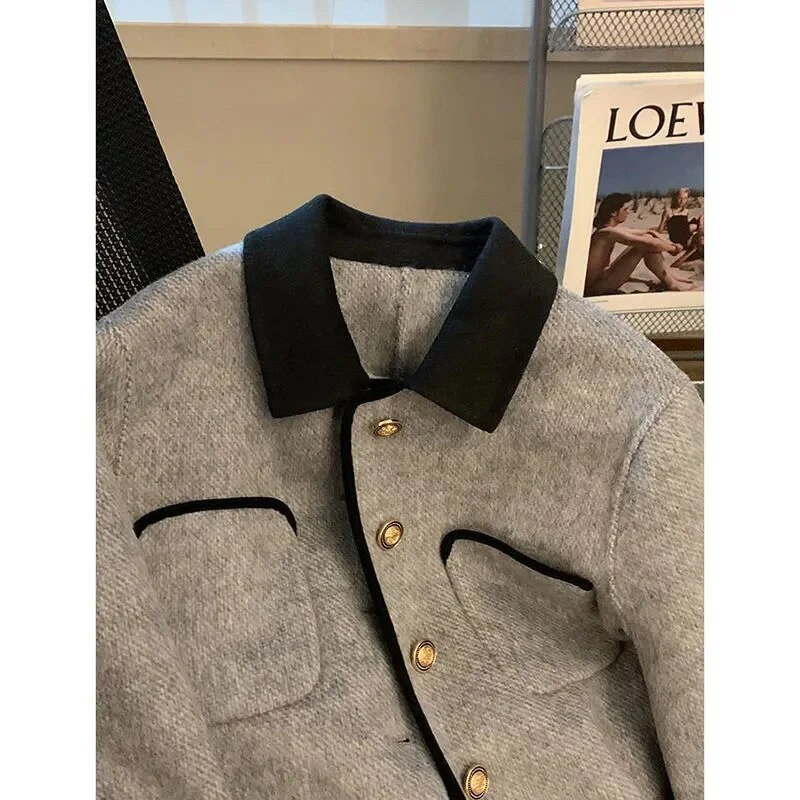 Mali vuneni kaput s reverom u boji s malim mirisom, ženski, proljeće i jesen 2023., novo svjetlo, luksuzni osjećaj, klasični temperamentni uski top X54