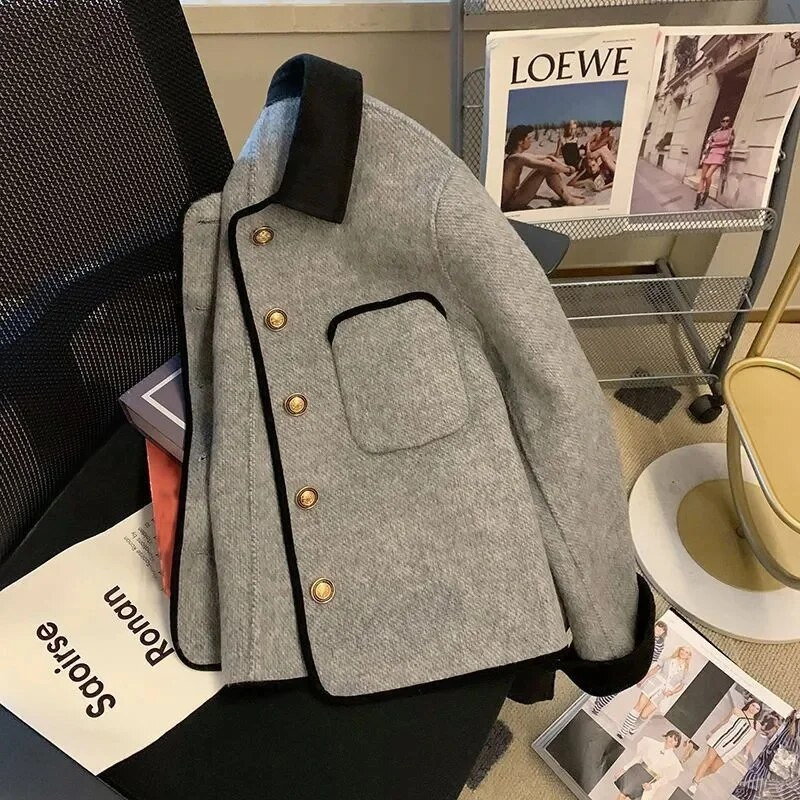 Mali vuneni kaput s reverom u boji s malim mirisom, ženski, proljeće i jesen 2023., novo svjetlo, luksuzni osjećaj, klasični temperamentni uski top X54