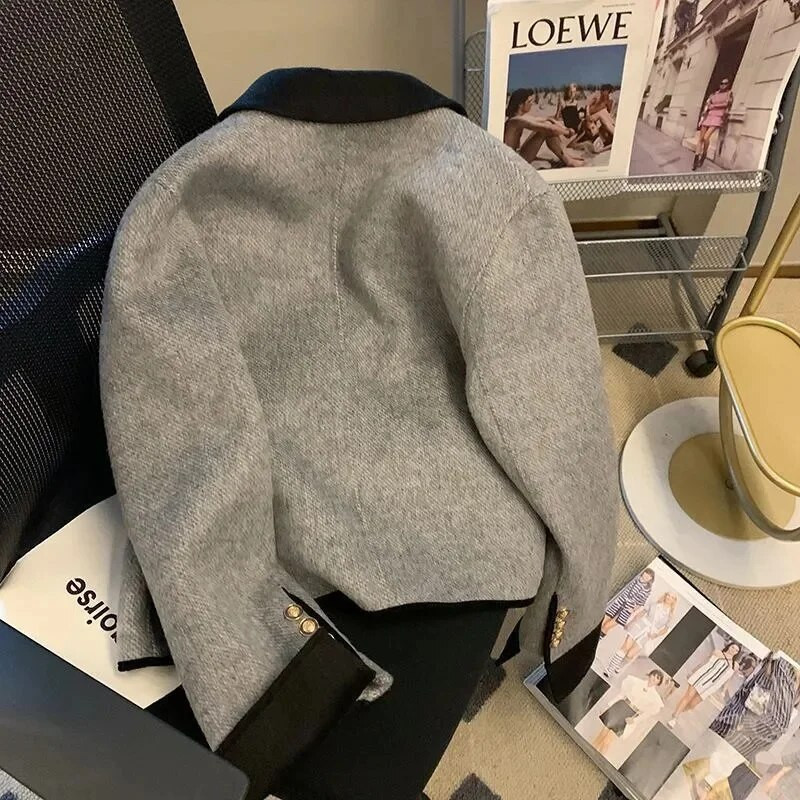 Mali vuneni kaput s reverom u boji s malim mirisom, ženski, proljeće i jesen 2023., novo svjetlo, luksuzni osjećaj, klasični temperamentni uski top X54