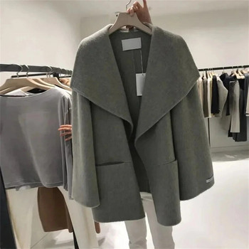 Извънгабаритни 145 кг дизайнерски вълнени палта с ревер Дебела луксозна вълнена жилетка без подплата Дамски корейски модни свободни есенно-зимни якета