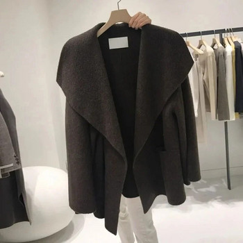 Извънгабаритни 145 кг дизайнерски вълнени палта с ревер Дебела луксозна вълнена жилетка без подплата Дамски корейски модни свободни есенно-зимни якета
