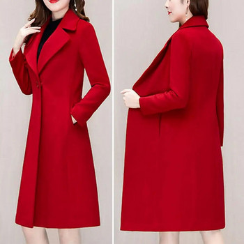 Есен и зима 2023 г. Вълнено палто в корейска версия Дамски средно дълъг костюм с яка и яка Вълнено палто