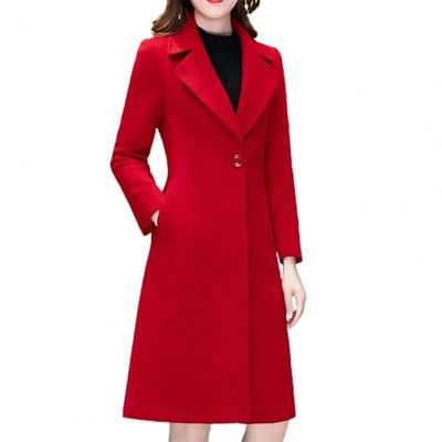 2023. őszi és téli koreai változatú gyapjúkabát, női, közepesen hosszú, térdig lefelé érő derék öltöny, galléros gyapjúkabát