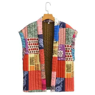 TRAF Vestă demi-sezon pentru femei Moda 2023 Cardigan cu imprimeu Top cu mânecă lungă Nou în îmbrăcăminte exterioară Vestă izolată cu mozaic pentru femei