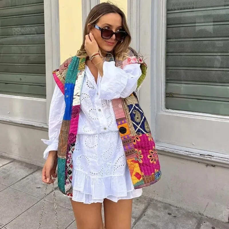 TRAF Demi-Season Γιλέκο για Γυναικεία Μόδα 2023 Ζακέτα με στάμπα μακρυμάνικο μπλουζάκι Νέα σε εξωτερικά ρούχα Γυναικείο μονωμένο γιλέκο συνονθύλευμα