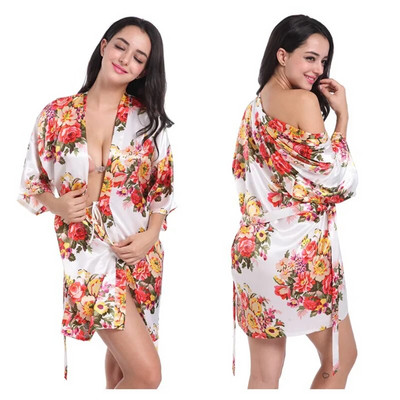 Rochie de mireasa din satin halat kimono cu flori pentru femei Robe de domnisoara de onoare de mireasa Lenjerie de dormit