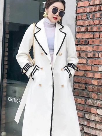 Βρετανικά χοντρά ζεστά μάλλινα μασίφ Chaquetas Φθινόπωρο Χειμώνας Γυναικεία ιδιοσυγκρασία Κομψά παλτό παλτό υψηλής ποιότητας Λευκό Jaqueta Feminina