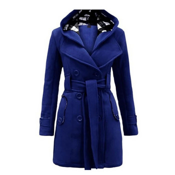 Модно вълнено палто Дамско топло поларено яке с колани Двуредно плътно ежедневно яке 2022 Зимно ретро тънко дамско палто