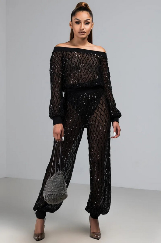 OKAYOASIS Besplatna dostava Lady Slash Neck Dugih rukava 2 komada ležernih kompleta Seksi ženska elegantna trenirka za zabavu sa šljokicama