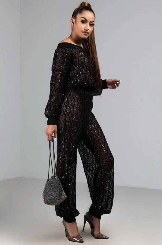 OKAYOASIS Besplatna dostava Lady Slash Neck Dugih rukava 2 komada ležernih kompleta Seksi ženska elegantna trenirka za zabavu sa šljokicama