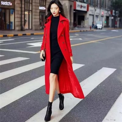 Sügistalvine villane naiste mantel Uus ühevärviline pluss puuvillane paks kaherealine moodne temperament naistejope