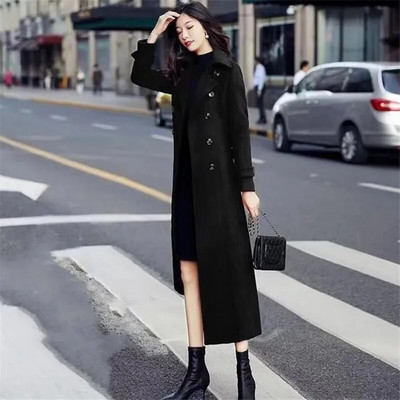 Sügistalvine villane naiste mantel Uus ühevärviline pluss puuvillane paks kaherealine moodne temperament naistejope