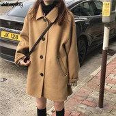 Amestecuri de lână Paltoane femei largi de iarnă studenți simple, toate se potrivesc, cald, moale, casual, la modă, șic, haine de toamnă pentru interior