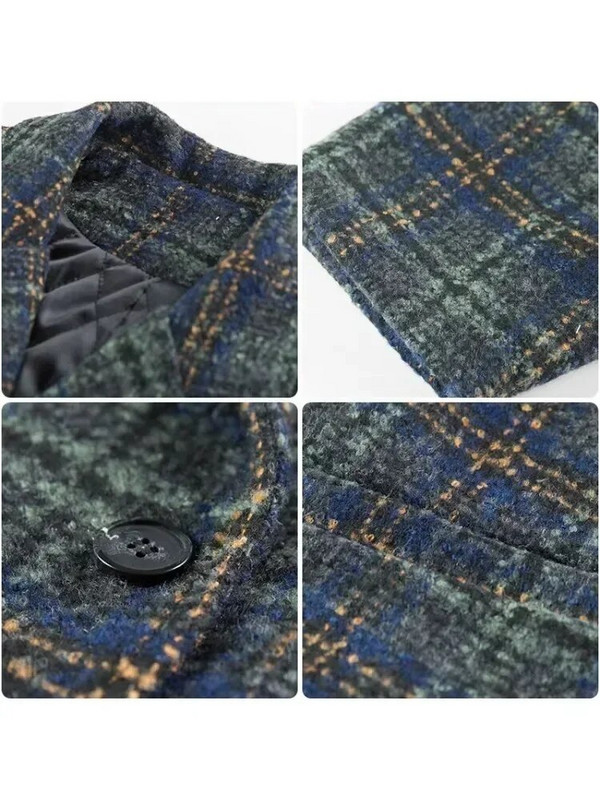 Női kabát gyapjú kabát Téli koreai vintage rácsos laza felső Tweed kabát, duplasoros, lehajtható galléros női kabát