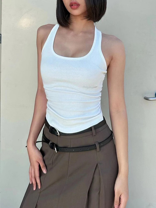 Egyszínű alap bordázott kötött felsők Sexy Crop mellény nyári felsők koreai elasztikus Hot Drill Camis 90-es évek Cool Girls ujjatlan