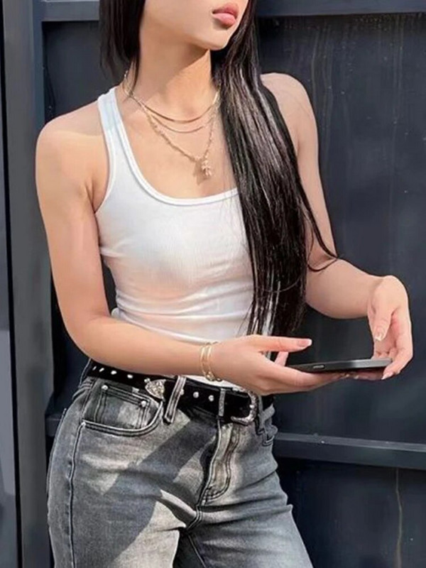 Egyszínű alap bordázott kötött felsők Sexy Crop mellény nyári felsők koreai elasztikus Hot Drill Camis 90-es évek Cool Girls ujjatlan