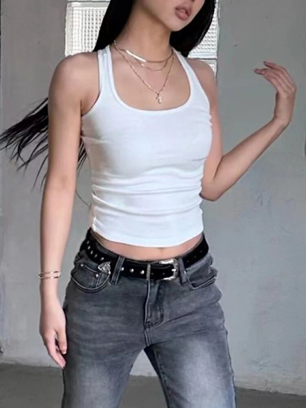 Egyszínű alap bordázott kötött felsők Sexy Crop mellény nyári felsők koreai elasztikus Hot Drill Camis 90-es évek Cool Girls ujjatlan