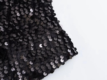 TRAF 2024 Sequin Μαύρο γιλέκο Γυναικείο κομμένο αμάνικο γιλέκο για πάρτι Glitter γιλέκο μόδας φθινοπωρινά κοντά παλτό