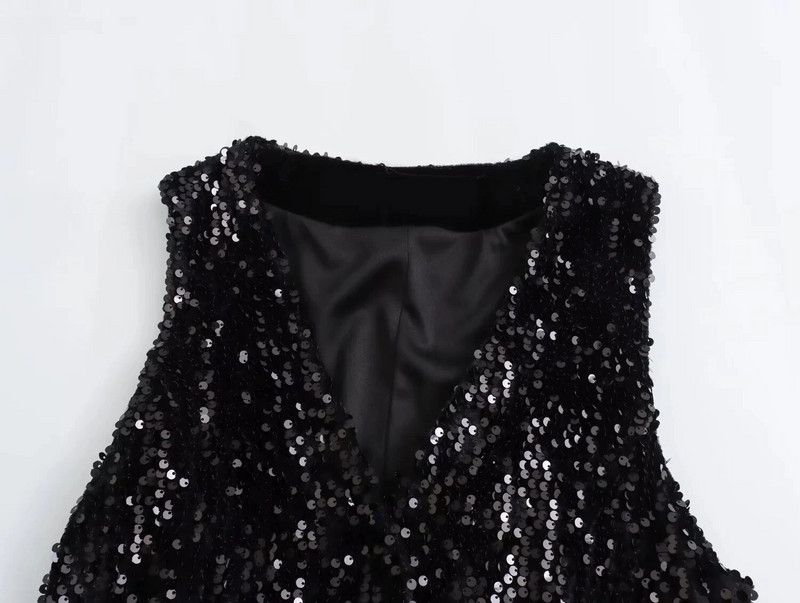 TRAF 2024, litrid, must vest, naiste kärbitud varrukateta vestid naistele peole, sädelev vest, moenööp, sügise lühikesed mantlid