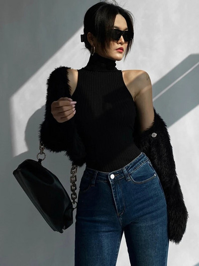 Seksikas silmkoeline turtlene kaelusega kärbitud topid Naiste suvised kaadrid seljata camisole mood vabaaja särg Naiste varrukateta kärbitud vest