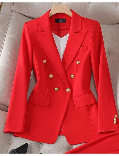Yitimuceng Seturi de două piese elegante de birou pentru doamne Tenue pentru femei 2023 Blazere cu mânecă lungă cu două piepte costume cu pantaloni casual