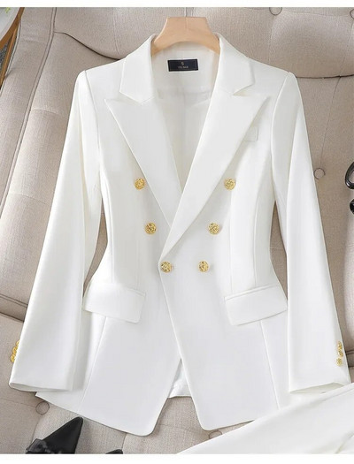 Yitimuceng Seturi de două piese elegante de birou pentru doamne Tenue pentru femei 2023 Blazere cu mânecă lungă cu două piepte costume cu pantaloni casual