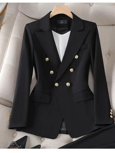 Yitimuceng Seturi de două piese elegante de birou pentru doamne Tenue pentru femei 2023 Blazere cu mânecă lungă cu două piepte costume cu pantaloni casual