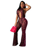 Salopetă sexy cu imprimeu de leopard pentru femei, încrucișată cu șireturi, barceloane fără spate, club de noapte, ținute pentru femei, body cu picioare late